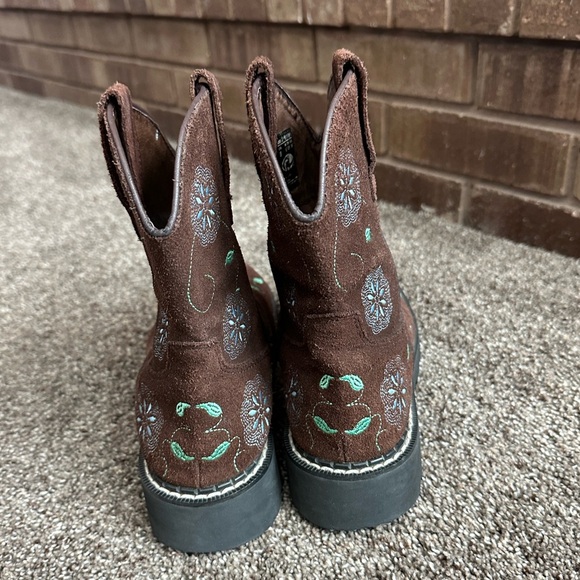 Roper Boho Western Cowboy Boots Women’s 8 Chunk Floral Embroidered Brown Suede - Picture 3 of 5